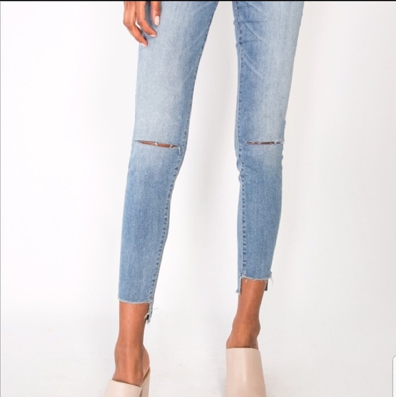 Distressed Denim Raw Hem Light Blue Jeans - Picture 6 of 8